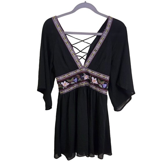 Lulus Reign Check Black Embroidered Dress Size M - Picture 2 of 14